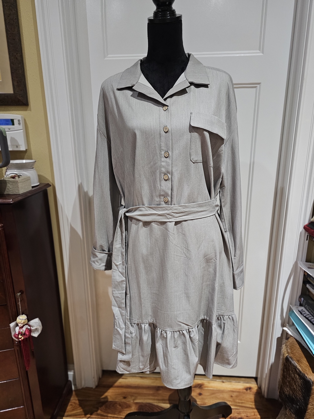 Mazik Light Gray Midi Dress with Belt, NWT